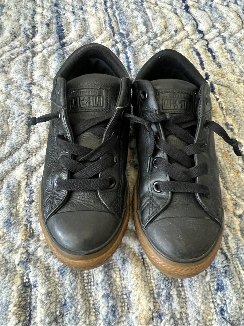 Converse Kids Black Leather Low-Top Sneakers with Gum Sole size 4